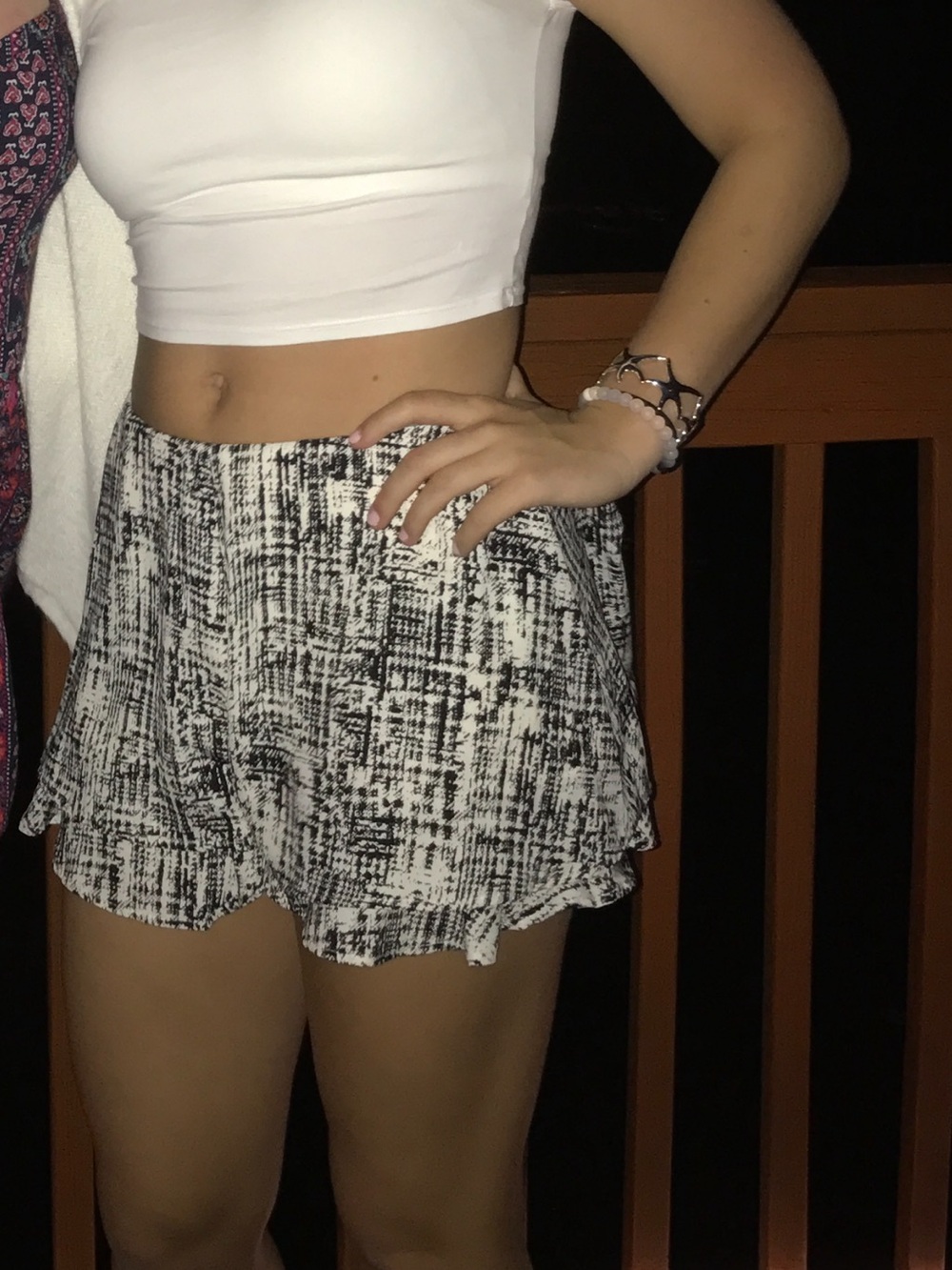 Sage Black & White Textured Print Skort Shorts